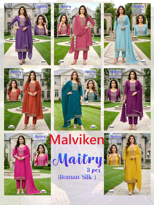 Maitry Malviken Roman Silk Readymade Pant Style Suits Wholesale Price