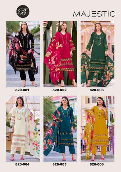 Majestic Belliza Designer Studio Roman Silk Karachi Salwar Suits Exporter
