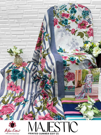 Majestic Printed Summer Edit 25 Nafisa Cotton Karachi Salwar Suits Wholesaler Gujarat