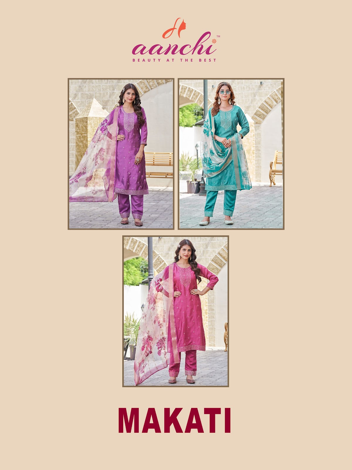 Makati Aanchi Vichitra Readymade Pant Style Suits Wholesaler India