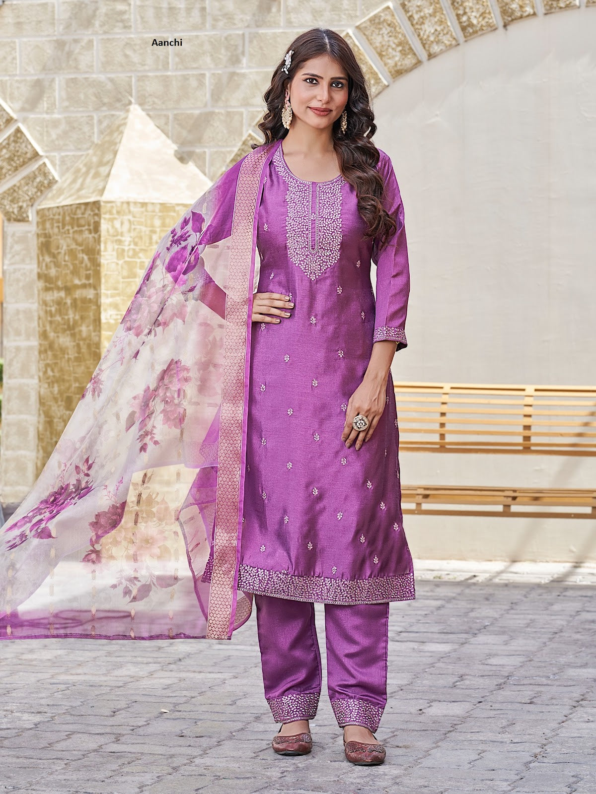 Makati Aanchi Vichitra Readymade Pant Style Suits Wholesaler India