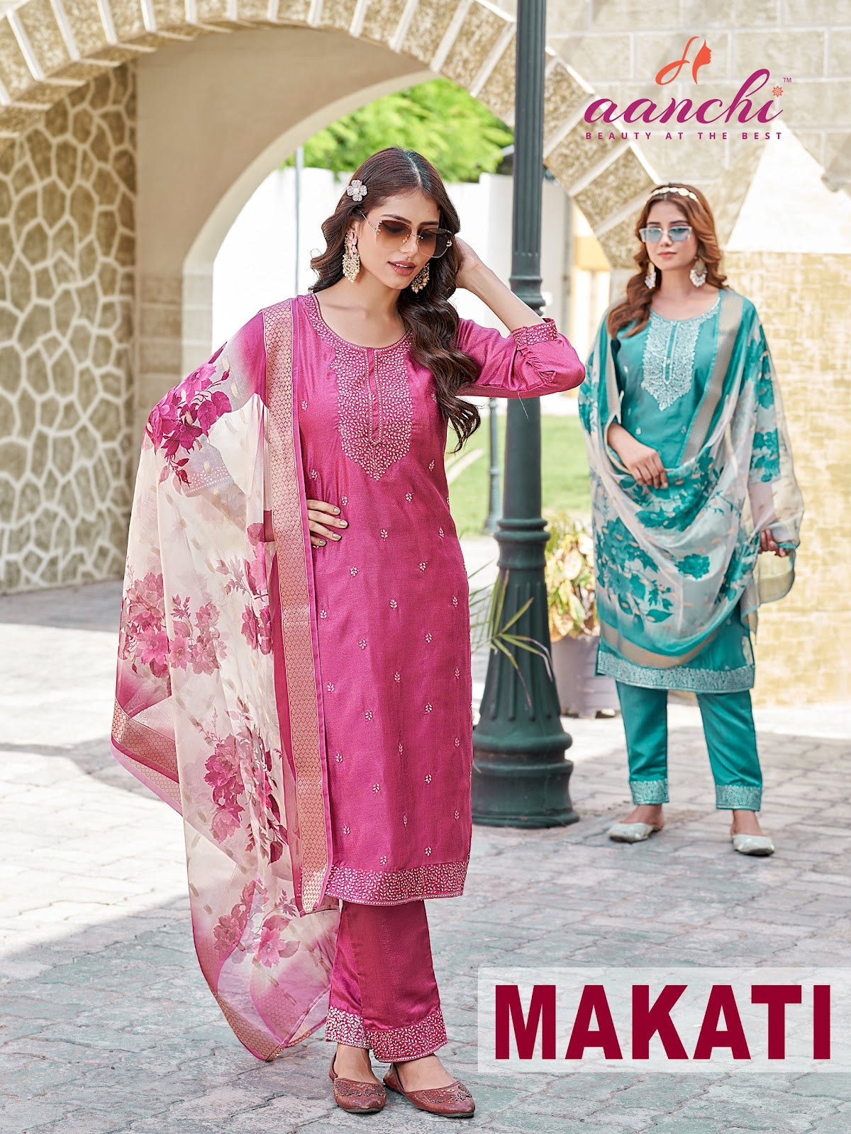 Makati Aanchi Vichitra Readymade Pant Style Suits Wholesaler India