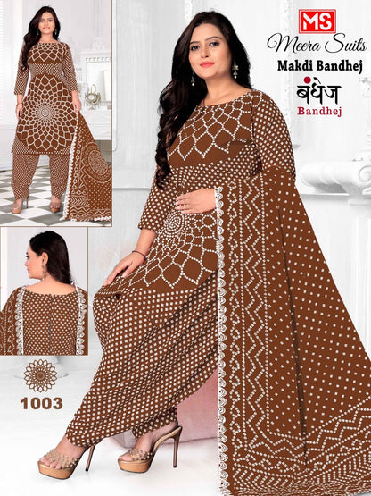 Makdi Bandhej Meera Cotton Dress Material Exporter India