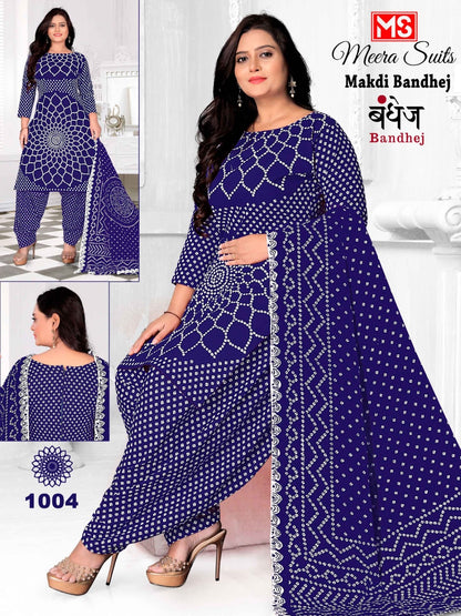 Makdi Bandhej Meera Cotton Dress Material Exporter India