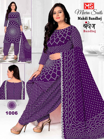 Makdi Bandhej Meera Cotton Dress Material Exporter India