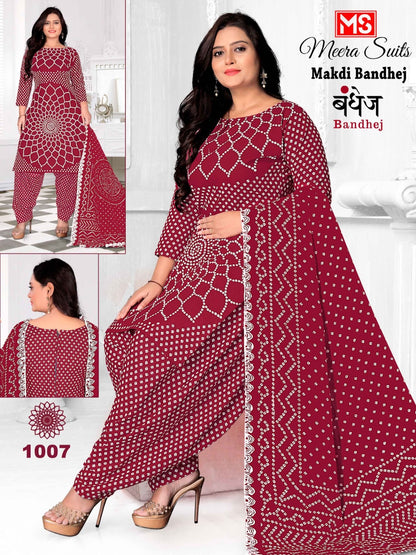 Makdi Bandhej Meera Cotton Dress Material Exporter India
