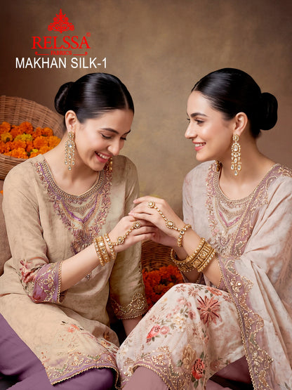 Makhan Silk 1 Relssa Fabrics Makhmal Plazzo Style Suits Exporter