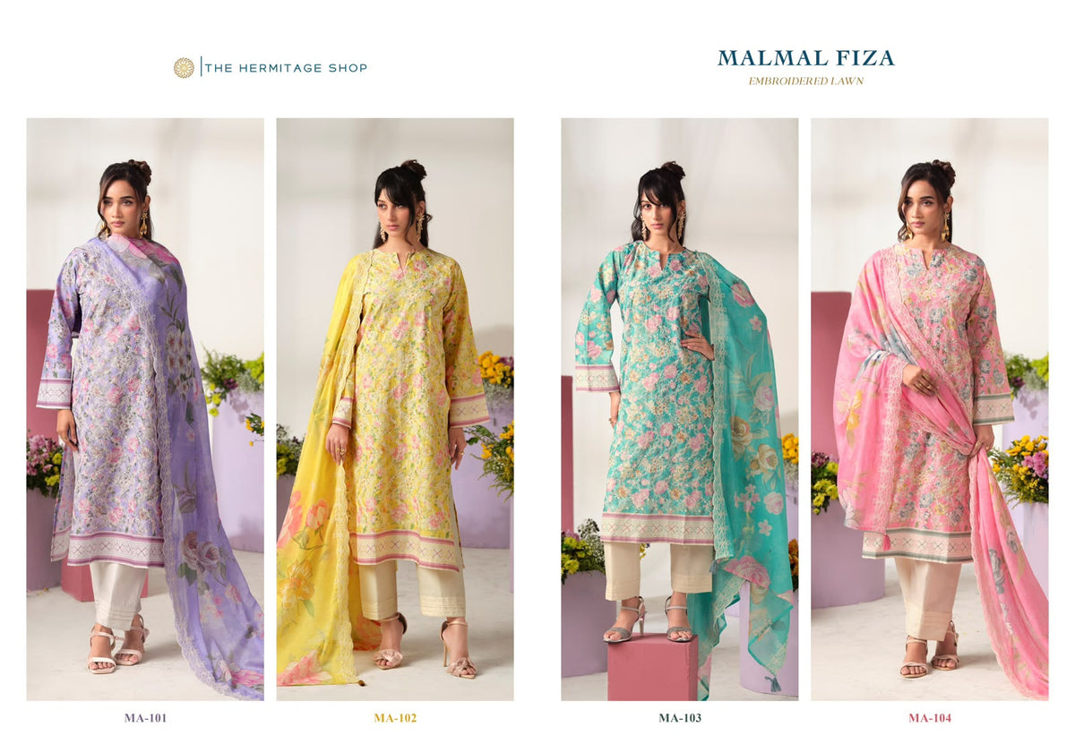 Malmal Fiza The Hermitage Shop Lawn Cotton Karachi Salwar Suits Manufacturer India