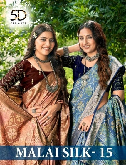 Malai Silk 15 5D Designer Soft Silk Sarees Wholesale Price