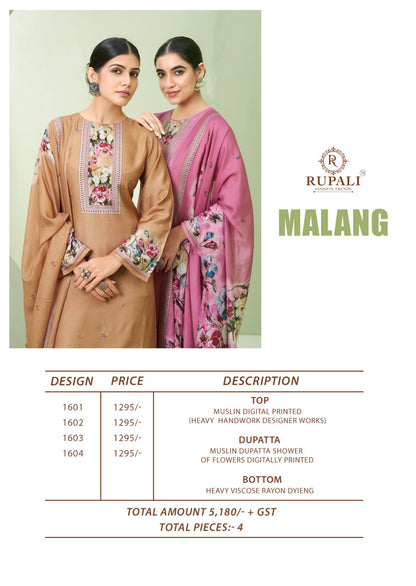 Malang Rupali Muslin Pant Style Suits Wholesaler India