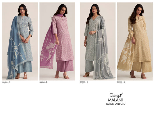 Malani 3533 Ganga Premium Cotton Plazzo Style Suits Wholesaler Gujarat
