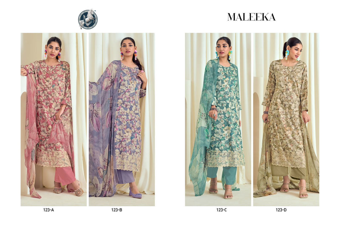 Maleeka Vivek Satin Pant Style Suits Wholesale – Kavya Style Plus