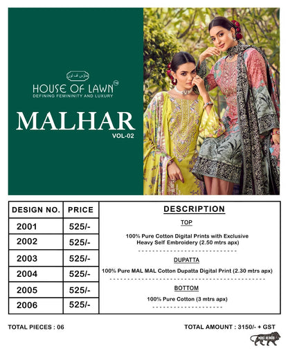 Malhar Vol 2 House Of Lawn Cotton Karachi Salwar Suits Supplier