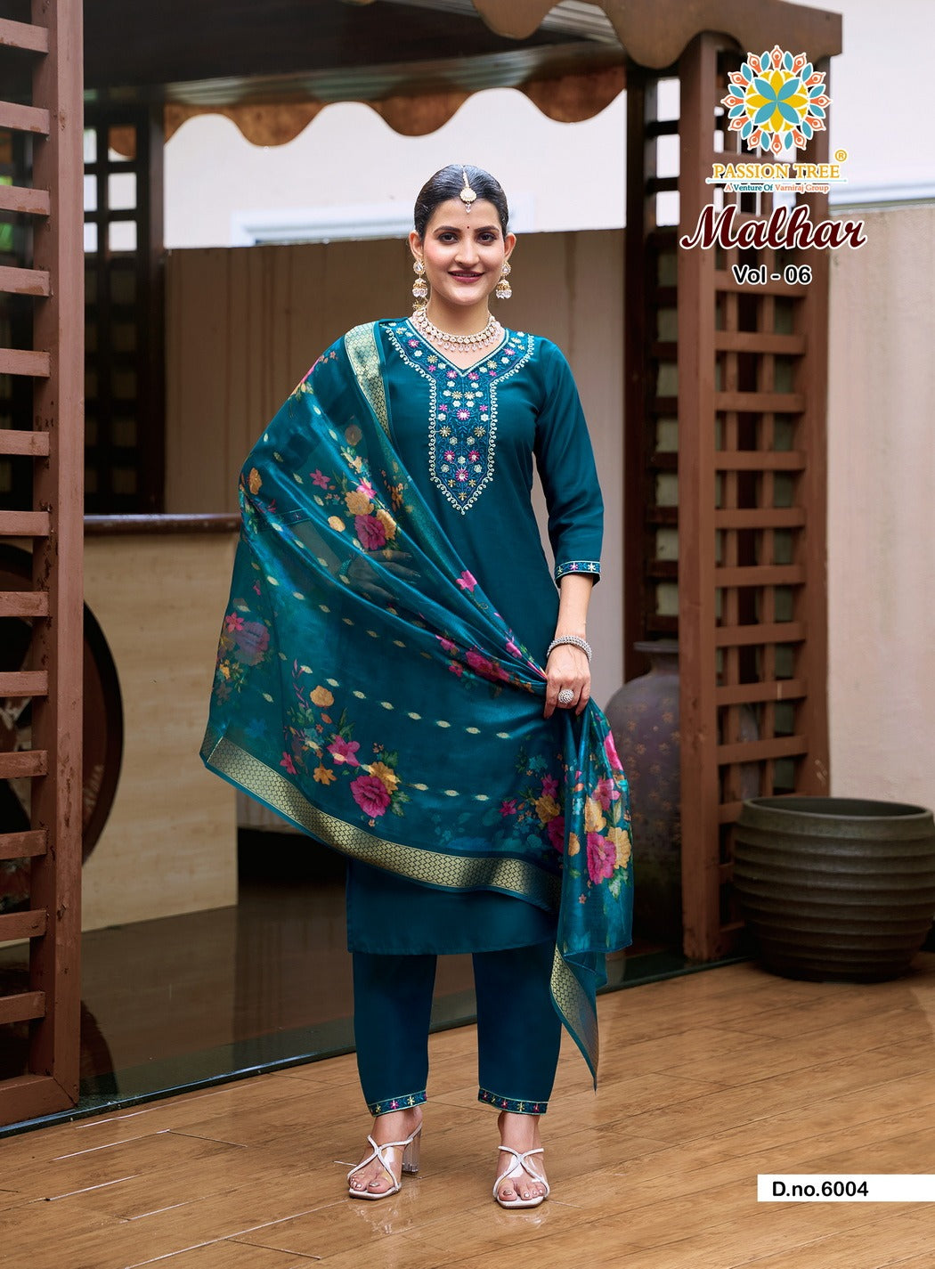 Malhar Vol 6 Passion Tree Roman Silk Readymade Pant Style Suits Wholesale