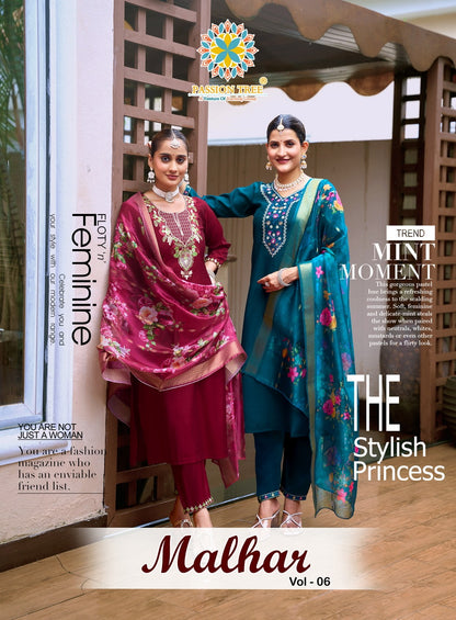 Malhar Vol 6 Passion Tree Roman Silk Readymade Pant Style Suits Wholesale