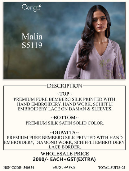 Malia S5119 Ganga Bemberg Silk Pant Style Suits Wholesale