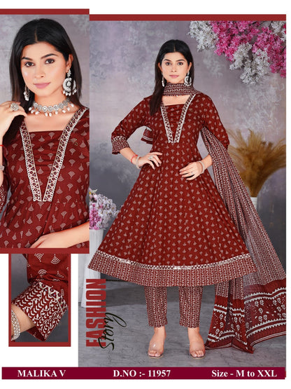 Malika Jnx Cambric Cotton Readymade Anarkali Suits Manufacturer