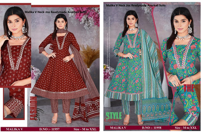 Malika V Neck Jnx Cambric Readymade Anarkali Suits Wholesale Price