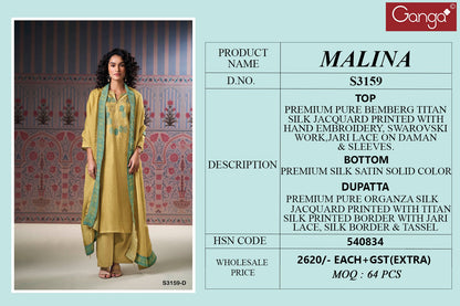 Malina 3159 Ganga Premium Bemberg Plazzo Style Suits Exporter Gujarat