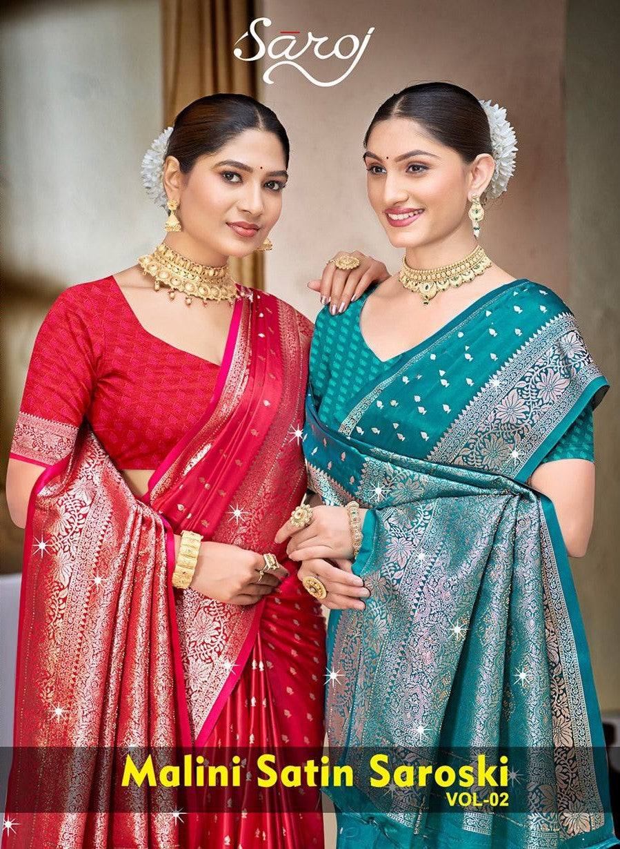 Malini Satin Saroski Vol 2 Saroj Sarees Supplier Ahmedabad