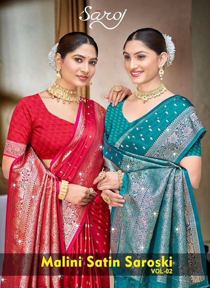 Malini Satin Saroski Vol 2 Saroj Sarees Supplier Ahmedabad