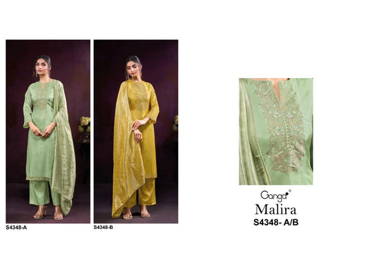 Malira 4348 Ganga Pure Bemberg Salwar Suits Wholesaler Gujarat