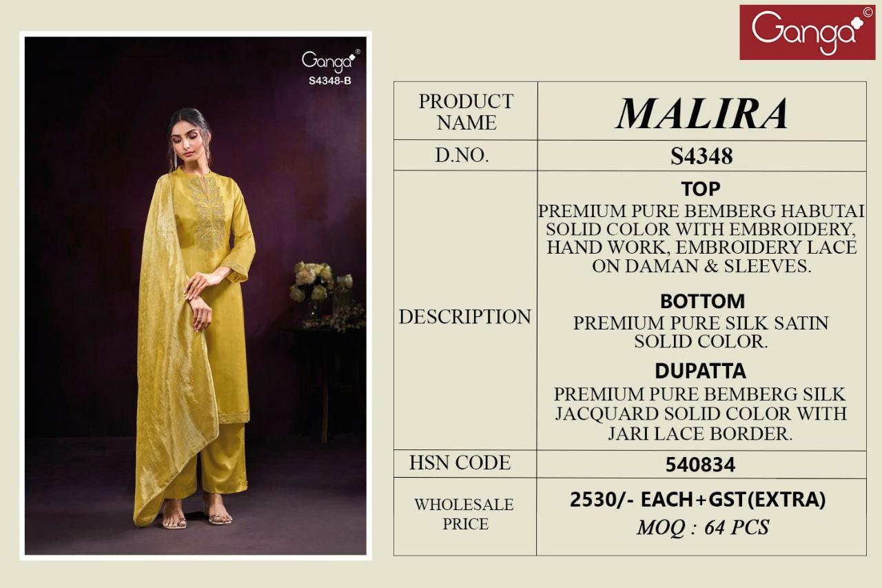 Malira 4348 Ganga Pure Bemberg Salwar Suits Wholesaler Gujarat