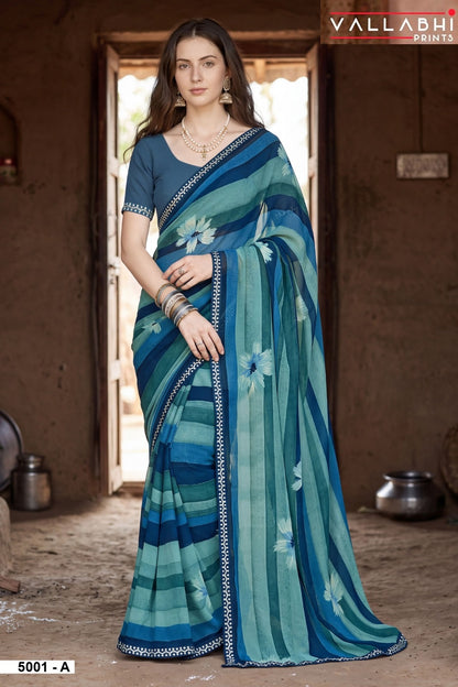 Malisha Vol 5 Vallabhi Prints Weightless Sarees Wholesaler Ahmedabad