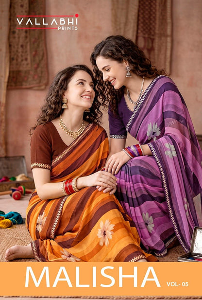 Malisha Vol 5 Vallabhi Prints Weightless Sarees Wholesaler Ahmedabad