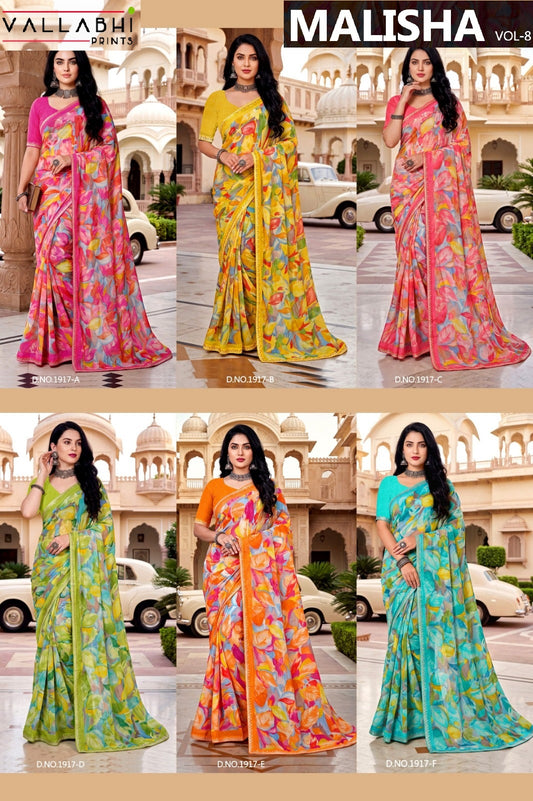 Malisha Vol 8 Vallabhi Prints Weightless Sarees Wholesaler Gujarat