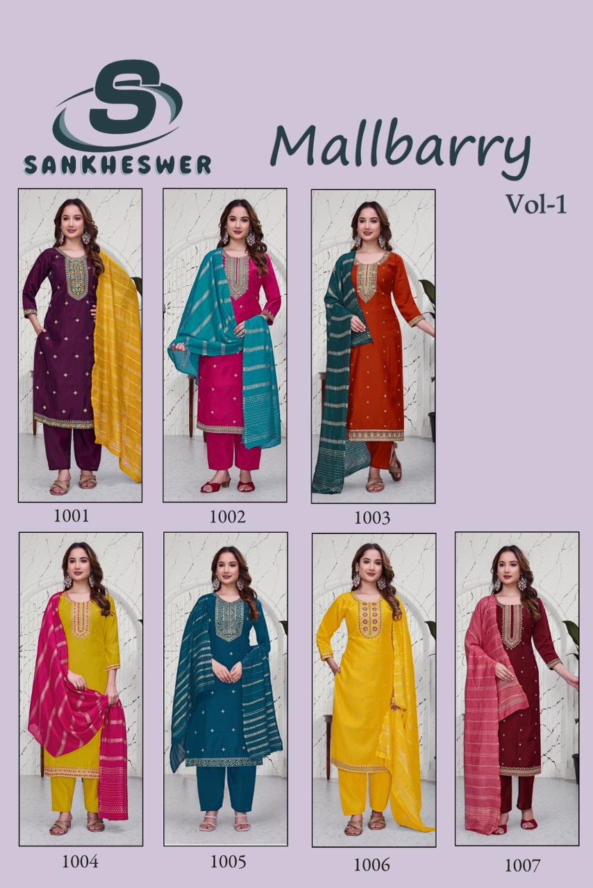 Mallbarry Vol 1 Sankheswer Roman Silk Readymade Pant Style Suits Manufacturer India