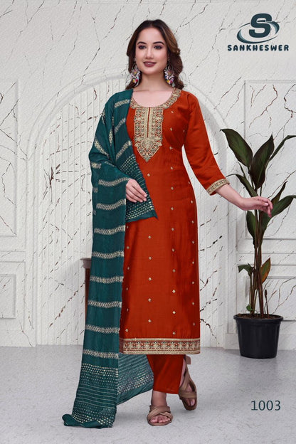 Mallbarry Vol 1 Sankheswer Roman Silk Readymade Pant Style Suits Manufacturer India