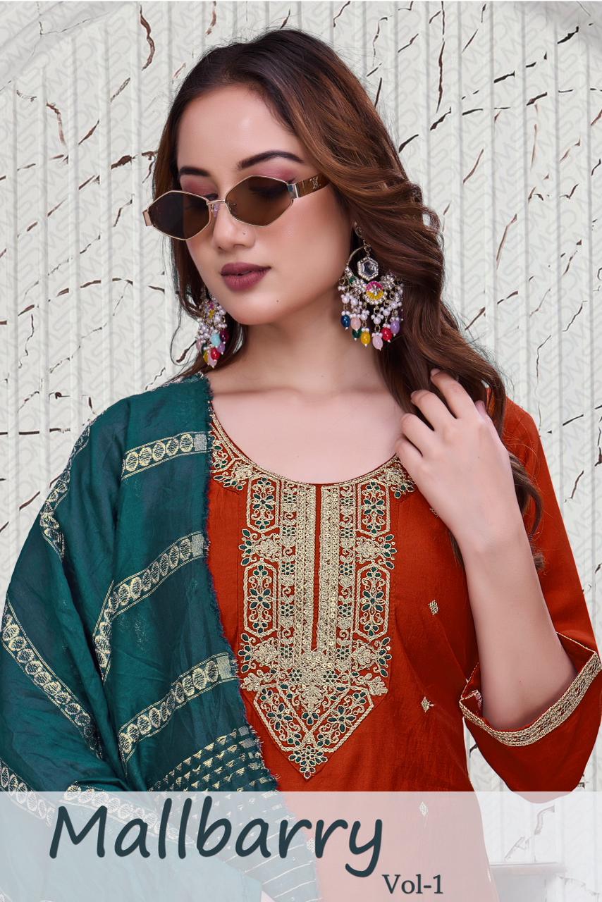 Mallbarry Vol 1 Sankheswer Roman Silk Readymade Pant Style Suits Manufacturer India