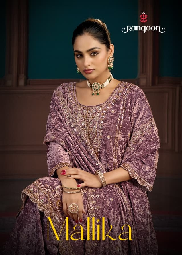 Mallika Rangoon Makhmal Readymade Velvet Suits Wholesale Price