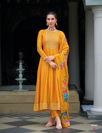 Mallikajaan Lily Lali Vichitra Silk Readymade Anarkali Suits Supplier