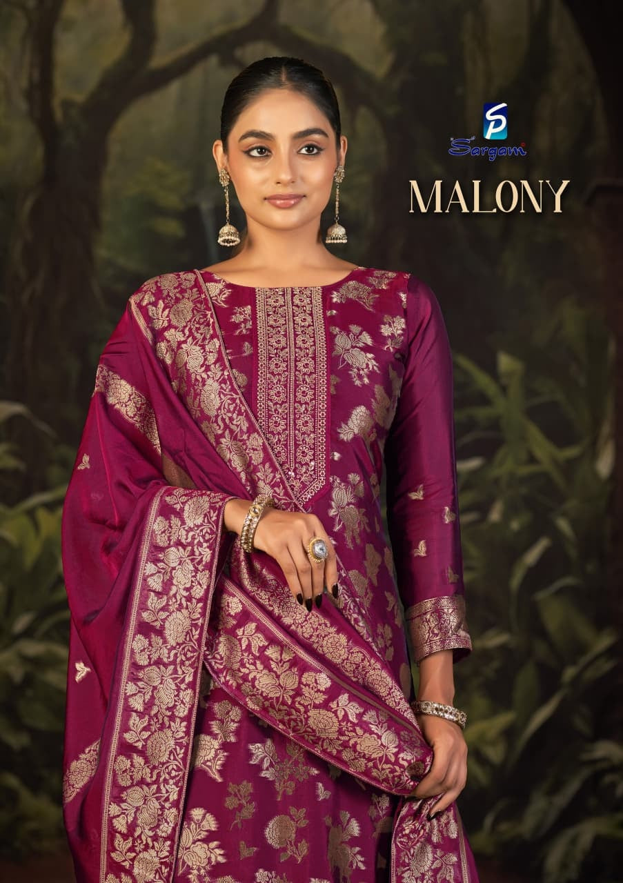 Malony Sargam Prints Silk Jacquard Pant Style Suits Manufacturer Gujarat