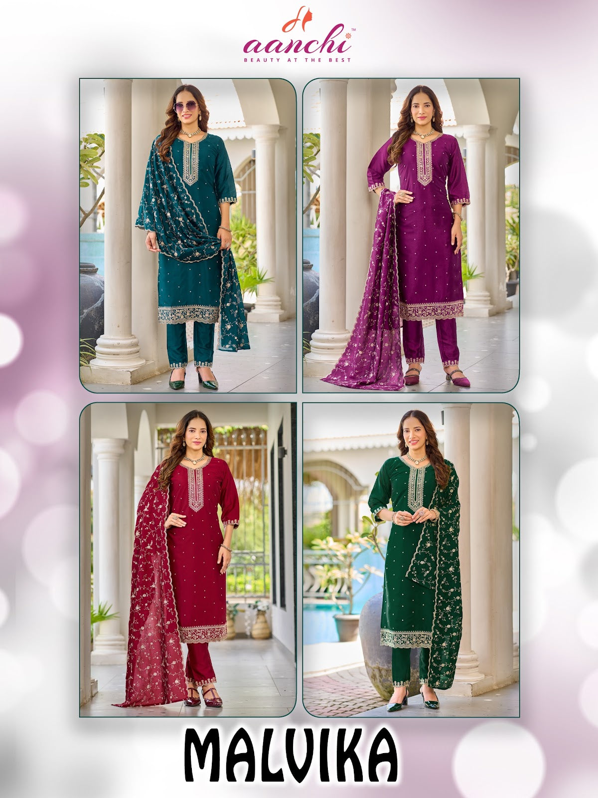 Malvika Aanchi Crystal Silk Readymade Pant Style Suits Wholesaler