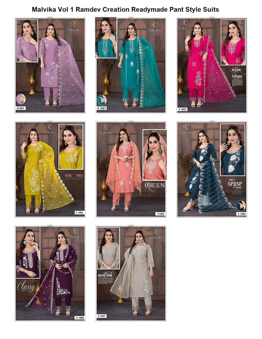 Malvika Vol 1 Ramdev Creation Roman Silk Readymade Pant Style Suits Manufacturer