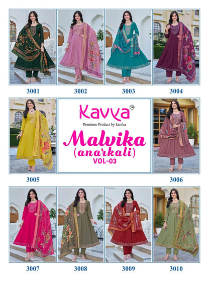 Malvika Vol 3 Kavya Roman Silk Readymade Anarkali Suits Supplier India