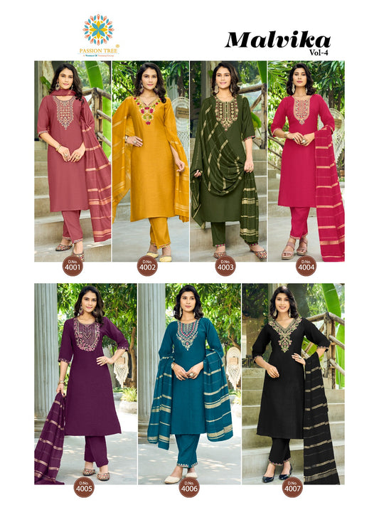 Malvika Vol 4 Passion Tree Vetican Readymade Pant Style Suits Manufacturer India
