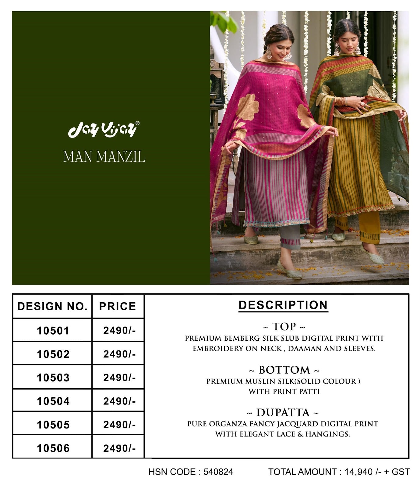 Man Manzil Jay Vijay Pant Style Suits Exporter India