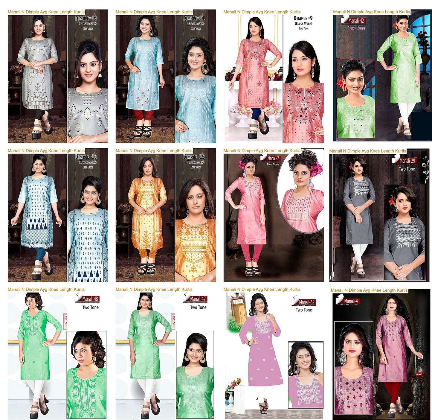 Manali N Dimple Ayg Two Tone Knee Length Kurtis Supplier