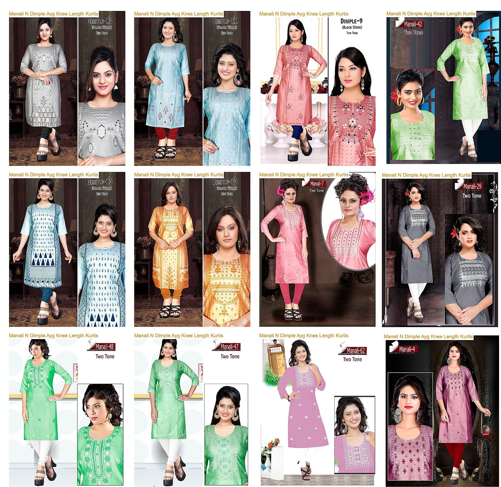 Manali N Dimple Ayg Two Tone Knee Length Kurtis Supplier