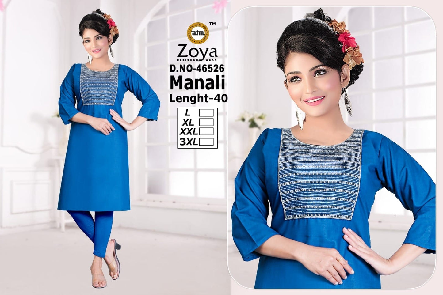 Manali Zoya Two Tone Knee Length Kurtis Exporter India