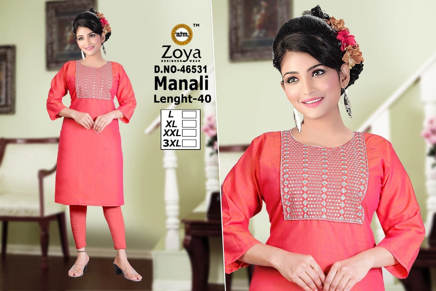 Manali Zoya Two Tone Knee Length Kurtis Exporter India