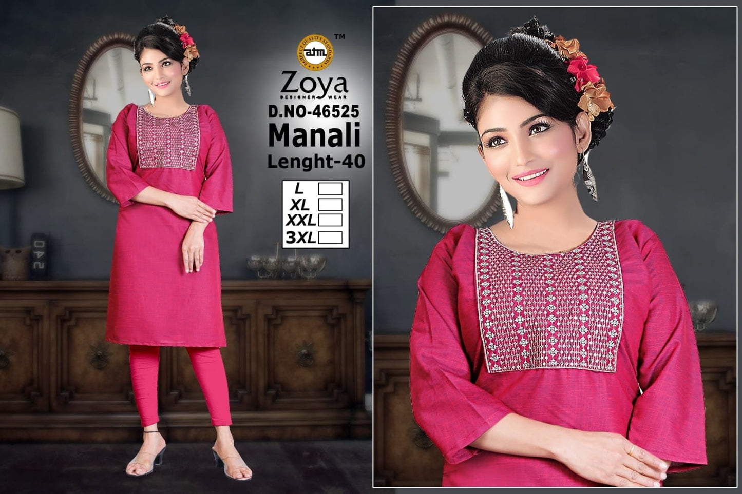Manali Zoya Two Tone Knee Length Kurtis Exporter India