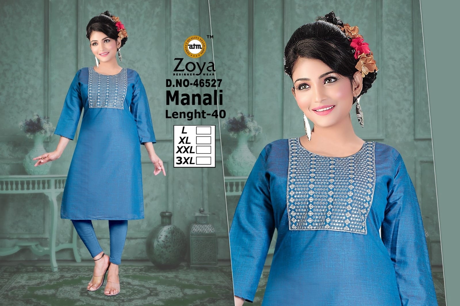 Manali Zoya Two Tone Knee Length Kurtis Exporter India
