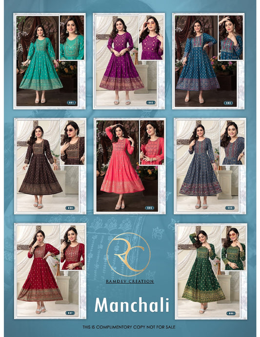Manchali Vol 6 Ramdev Creation Rayon 14Kg Anarkali Kurtis Manufacturer