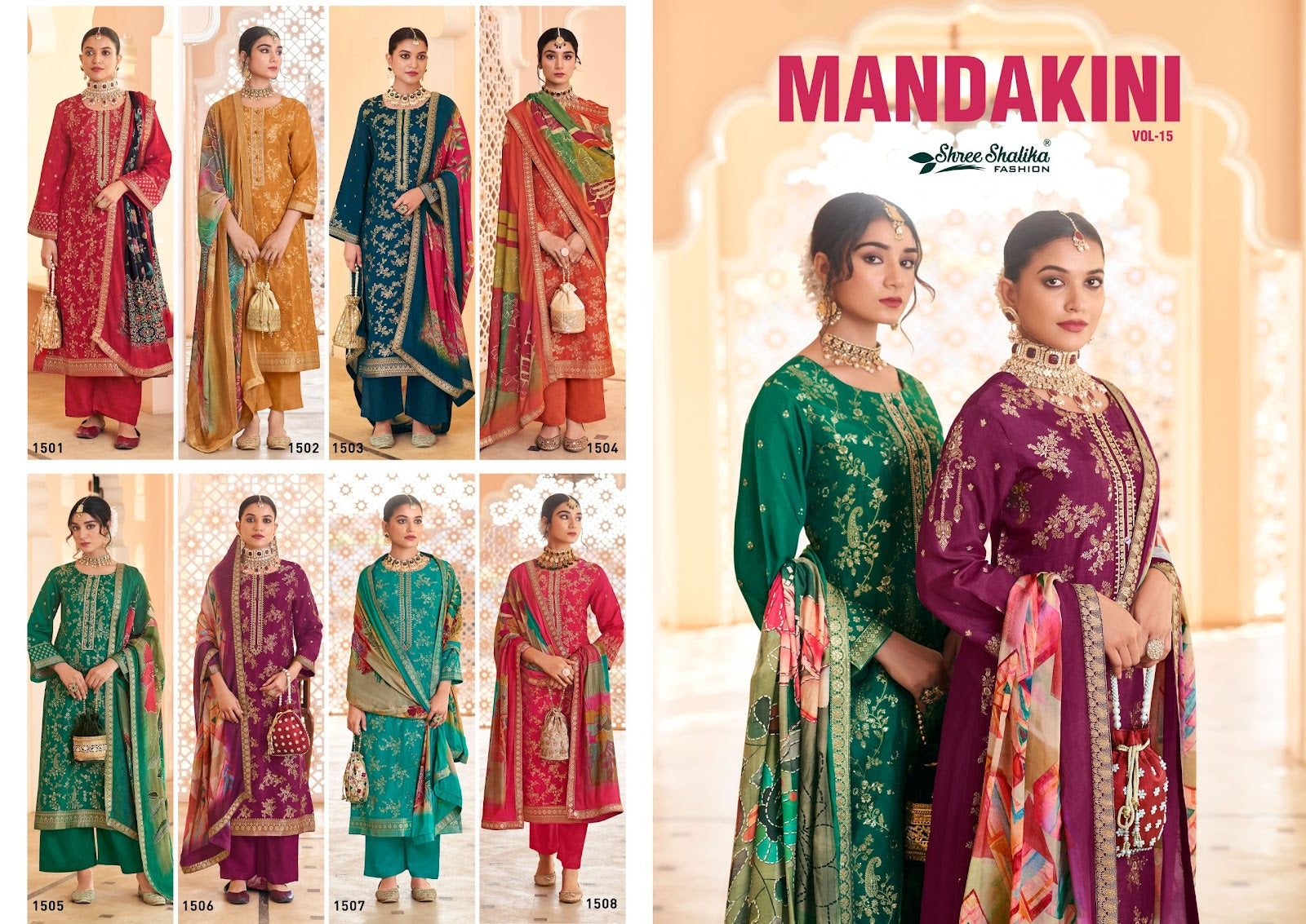 Mandakini Vol 15 Shree Shalika Fashion Dola Jacquard Pant Style Suits Manufacturer