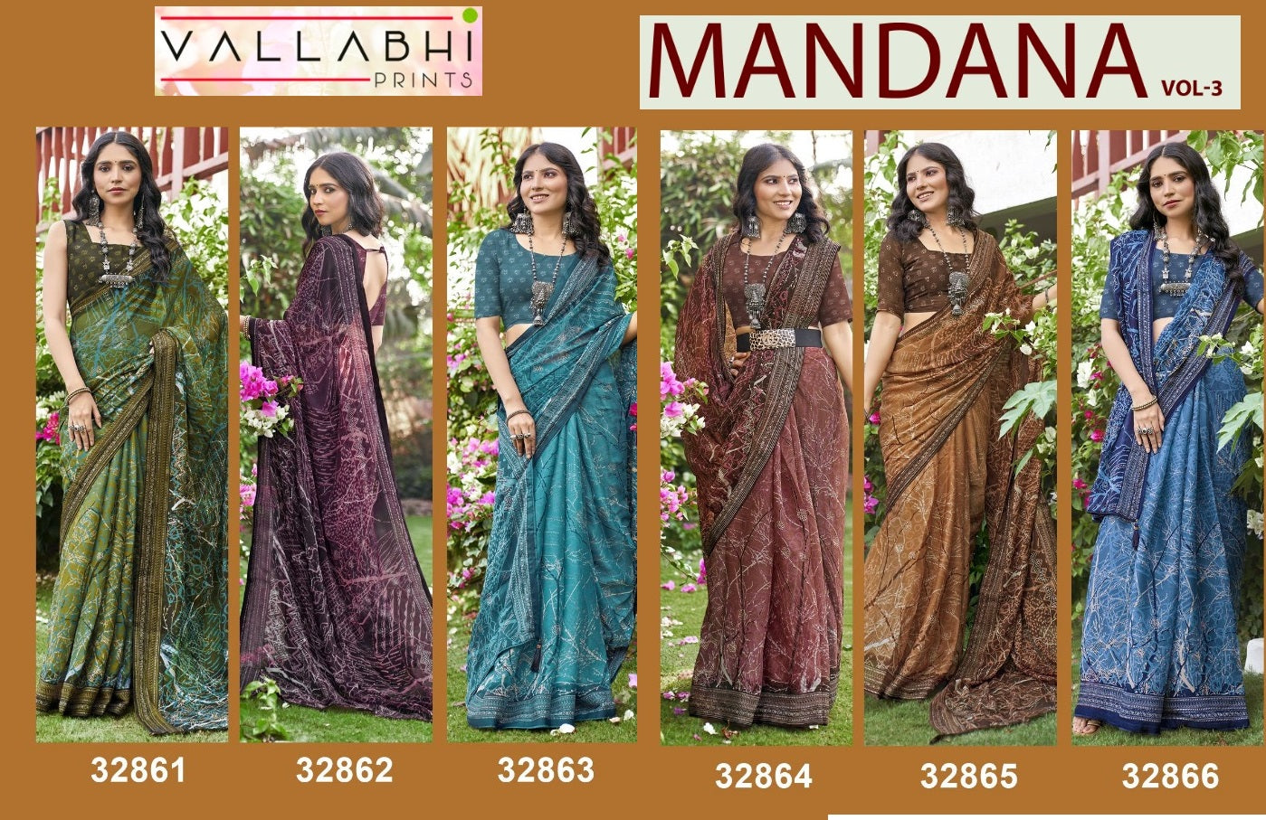 Mandana Vol 3 Vallabhi Prints Chiffon Sarees Wholesaler